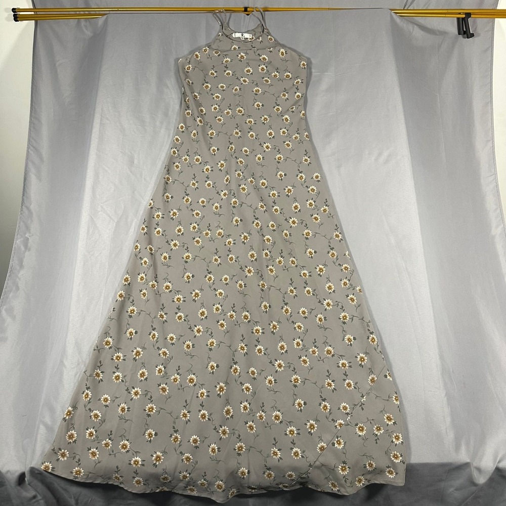 Rampage Vintage 90s Daisy Floral Halter Maxi Dress Grey Made in USA Small